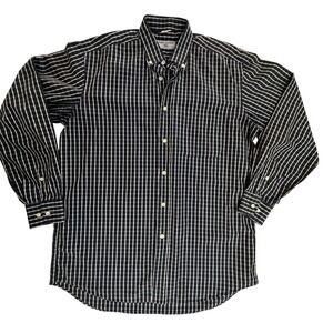 Luciano Barbera Button Down Shirt Navy Blue Grid Made in Italy 100% Cotton SZ L